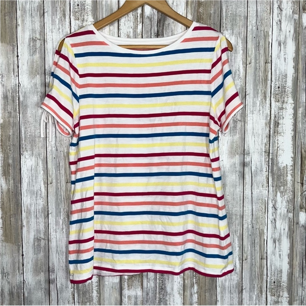 Talbots White Colorful Stripe Open Sleeve Blouse - Picture 1 of 5